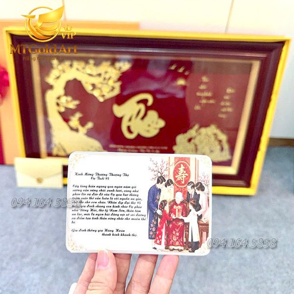 Tranh chữ thọ thiết kế dát vàng - quà mừng thọ cụ 95 tuổi Tranh chữ thọ thiết kế dát vàng - quà mừng thọ cụ 95 tuổi