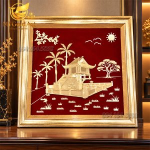 Tranh Chùa Một Cột Dát Vàng 24K (40x40cm) – Quà Tặng Biểu Tượng Nghìn Năm Hà Nội